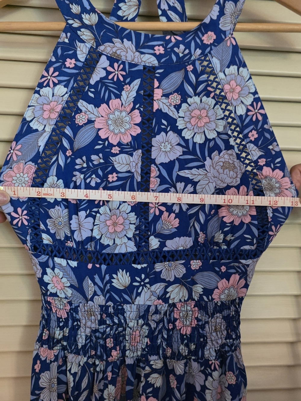 Blue Floral Maxi Dress with Pink Accents - Picture 6 of 10